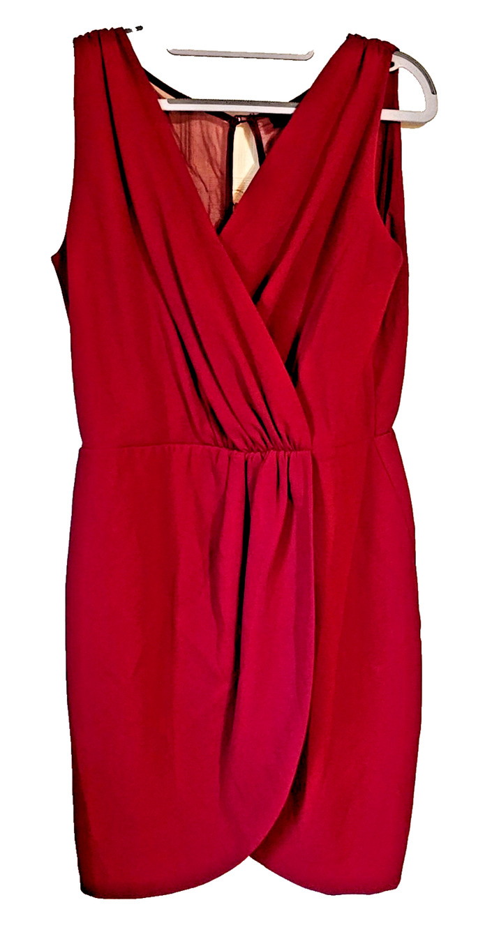 NWT Adelyn Rae Wrap Cocktail Dress Women's M Burgundy Sleeveless Party Wedding